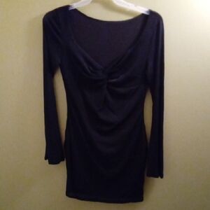Womans L Black Ruched Long Sleeve Dark Whimsy Goth Tunic Top Flare Sleeve